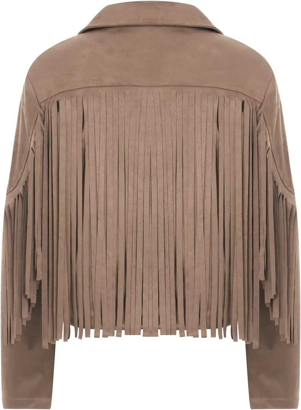 Faux Suede Tassel Jacket Womens Vintage Lapel Long Sleeve Fringe Cropped Cardigan Outwears