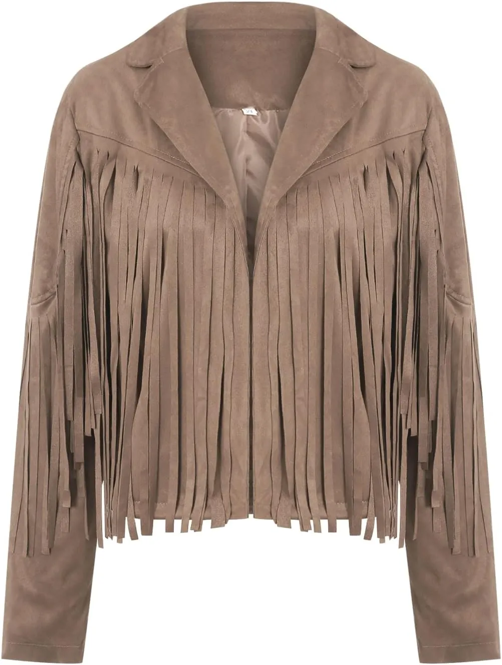 Faux Suede Tassel Jacket Womens Vintage Lapel Long Sleeve Fringe Cropped Cardigan Outwears