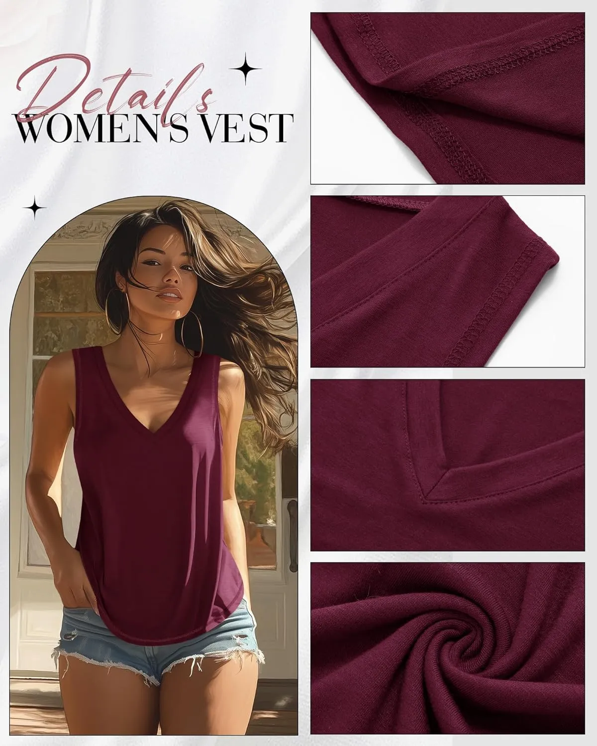 Ficerd 3 Pack Women's Tank Top 2025 Deep V Neck Summer Sleeveless Shirts Cotton Loose Fit Tops Casual Basic Workout Tunic