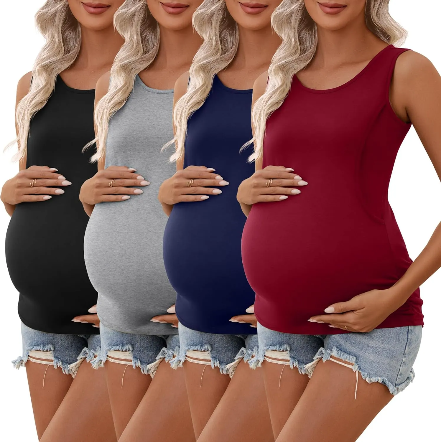 Ficerd 4 Pack Women's Cotton Nursing Tank Tops Sleeveless Breastfeeding Maternity Shirts Double Layer Pregnancy Clothes