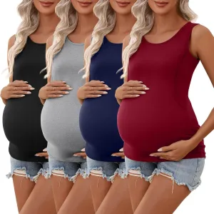 Ficerd 4 Pack Women's Cotton Nursing Tank Tops Sleeveless Breastfeeding Maternity Shirts Double Layer Pregnancy Clothes