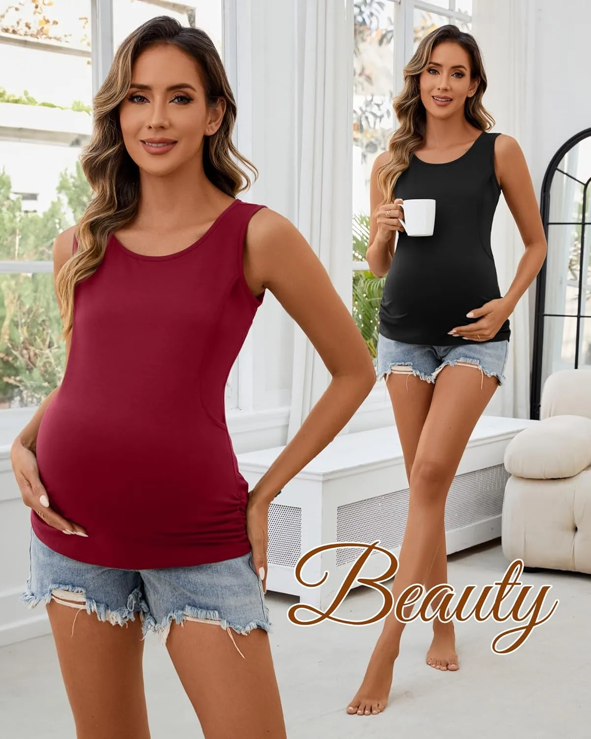 Ficerd 4 Pack Women's Cotton Nursing Tank Tops Sleeveless Breastfeeding Maternity Shirts Double Layer Pregnancy Clothes