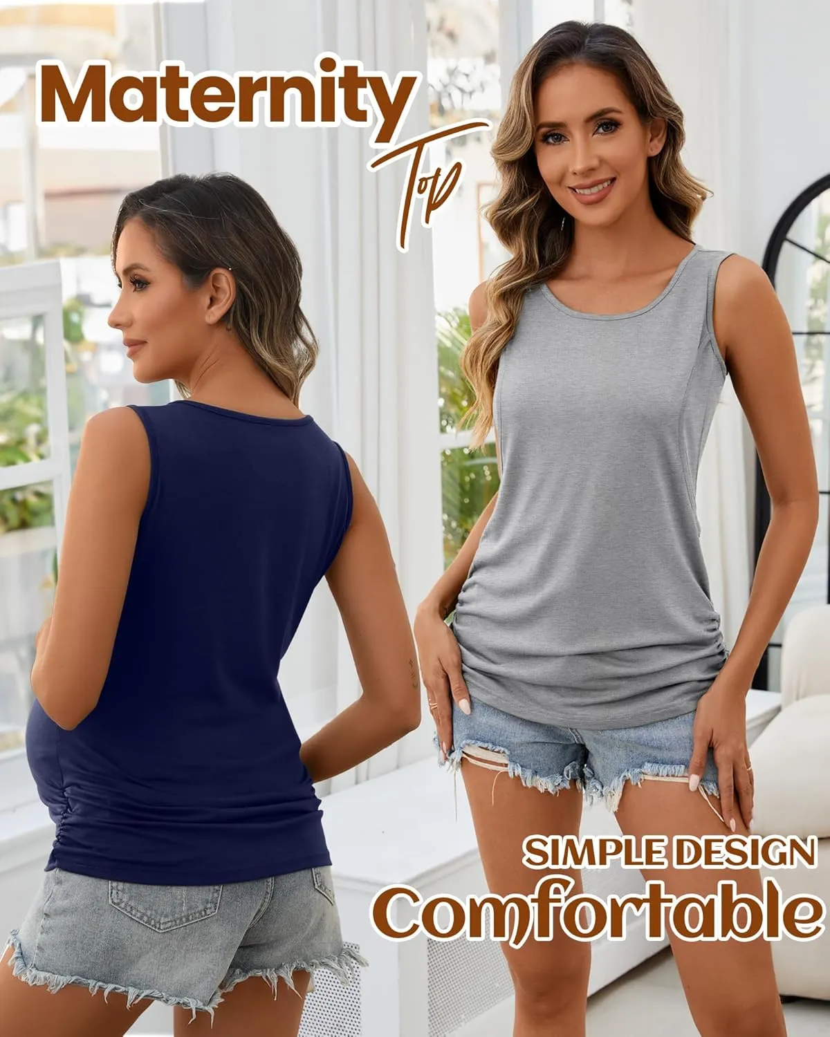 Ficerd 4 Pack Women's Cotton Nursing Tank Tops Sleeveless Breastfeeding Maternity Shirts Double Layer Pregnancy Clothes