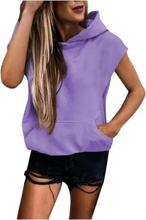 Firzero Women's Lightweight Hooded Vest 2024 Trendy Sleeveless Pullover Casual Hoodie Sweatshirt Drawstring Actvicewear