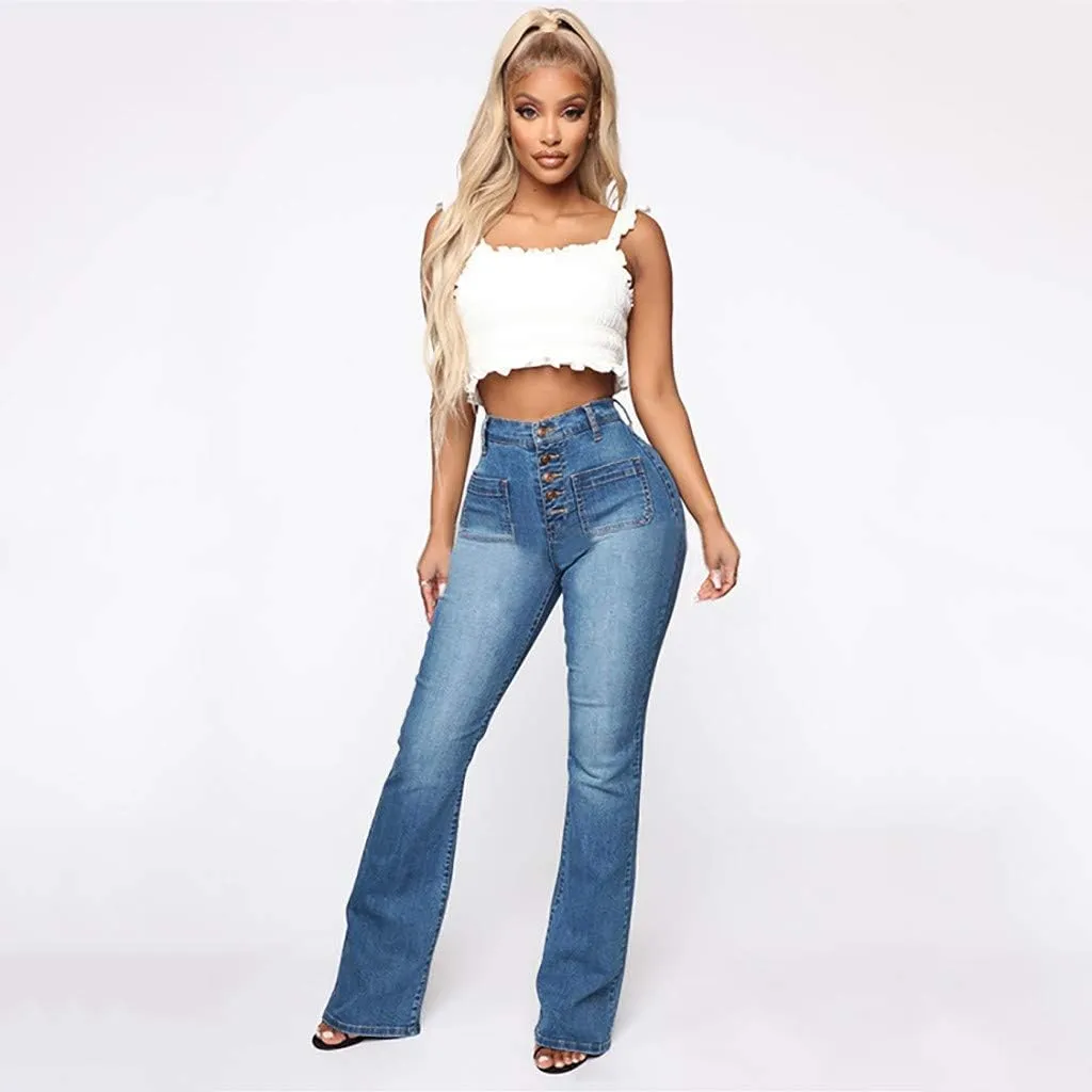 Flare Jeans for Women Button Up Curvy Slim Fit Butt Lifting High Waist Stretch Bell Bottom Jeans Bootcut Denim Pants