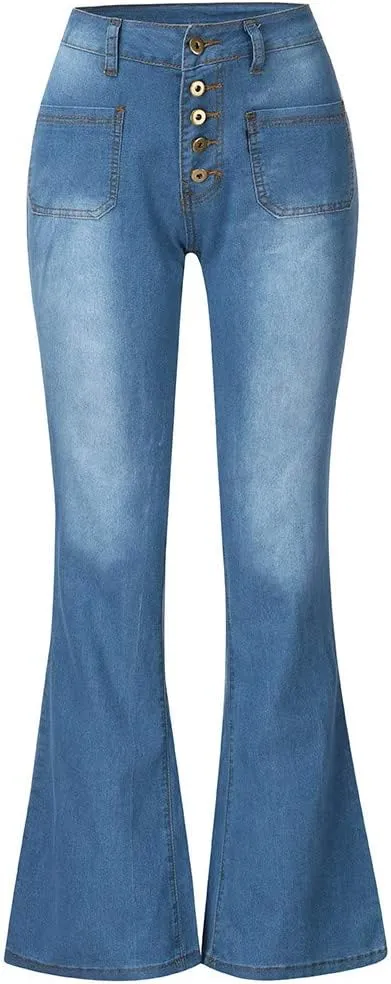 Flare Jeans for Women Button Up Curvy Slim Fit Butt Lifting High Waist Stretch Bell Bottom Jeans Bootcut Denim Pants