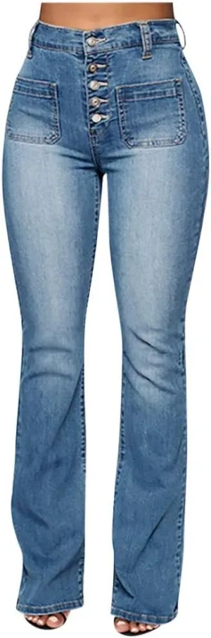 Flare Jeans for Women Button Up Curvy Slim Fit Butt Lifting High Waist Stretch Bell Bottom Jeans Bootcut Denim Pants