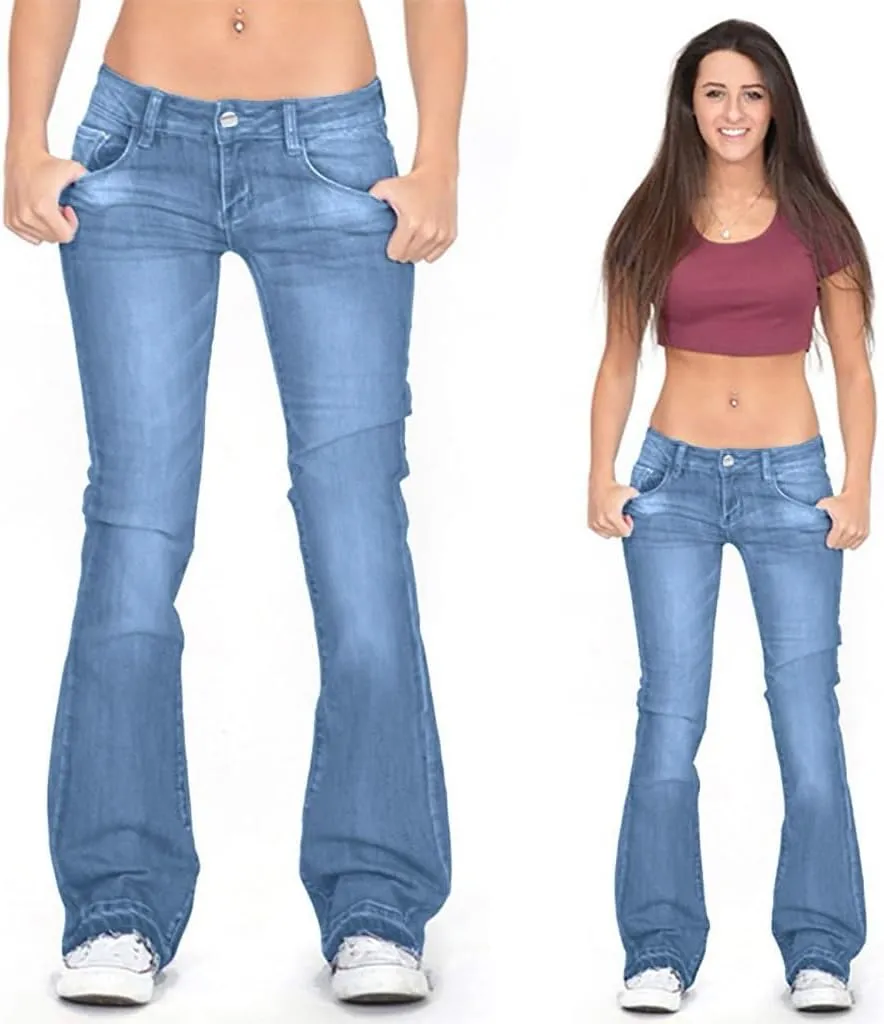 Flare Jeans for Women Button Up Curvy Slim Fit Butt Lifting High Waist Stretch Bell Bottom Jeans Bootcut Denim Pants