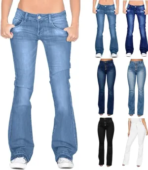 Flare Jeans for Women Button Up Curvy Slim Fit Butt Lifting High Waist Stretch Bell Bottom Jeans Bootcut Denim Pants