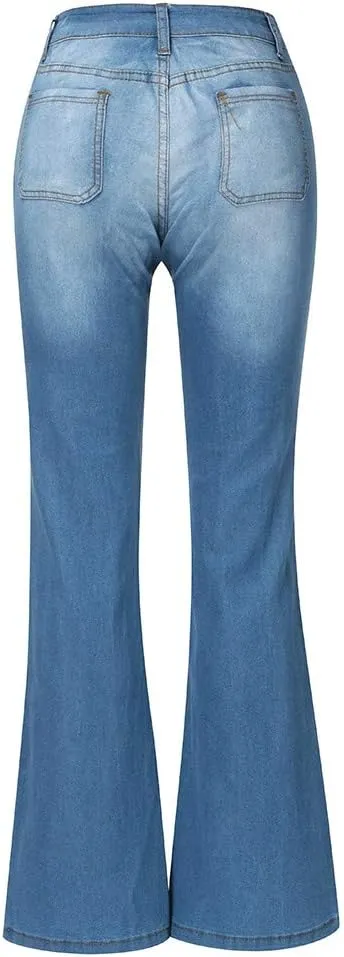 Flare Jeans for Women Button Up Curvy Slim Fit Butt Lifting High Waist Stretch Bell Bottom Jeans Bootcut Denim Pants
