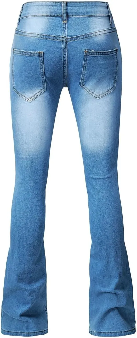 Flare Jeans for Women Button Up Curvy Slim Fit Butt Lifting High Waist Stretch Bell Bottom Jeans Bootcut Denim Pants