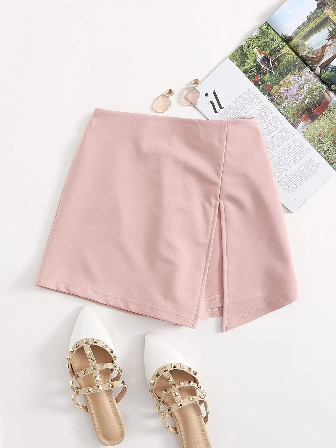 Floerns Women's Casual Asymmetrical High Waisted Bodycon Pencil Skirt Shorts