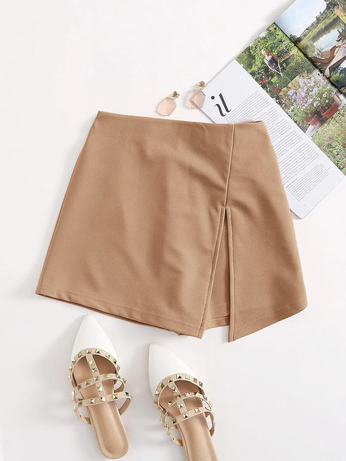 Floerns Women's Casual Asymmetrical High Waisted Bodycon Pencil Skirt Shorts