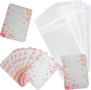 Flower Earring Display Cards With Bags Necklace Display Cards Sets Earring Packing Holder Cards With bags Jewelry Packing For Earring Necklace Jewelry Packing 100Pack Paper 100Pack Bags 2 x 2.5 Inch