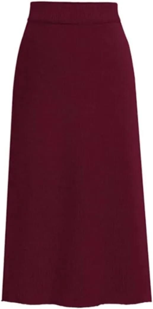 Fnfmrfmr Women Solid Office Lady Woolen Skirt High Waist Warm Slit A-Line Pleated Skirts