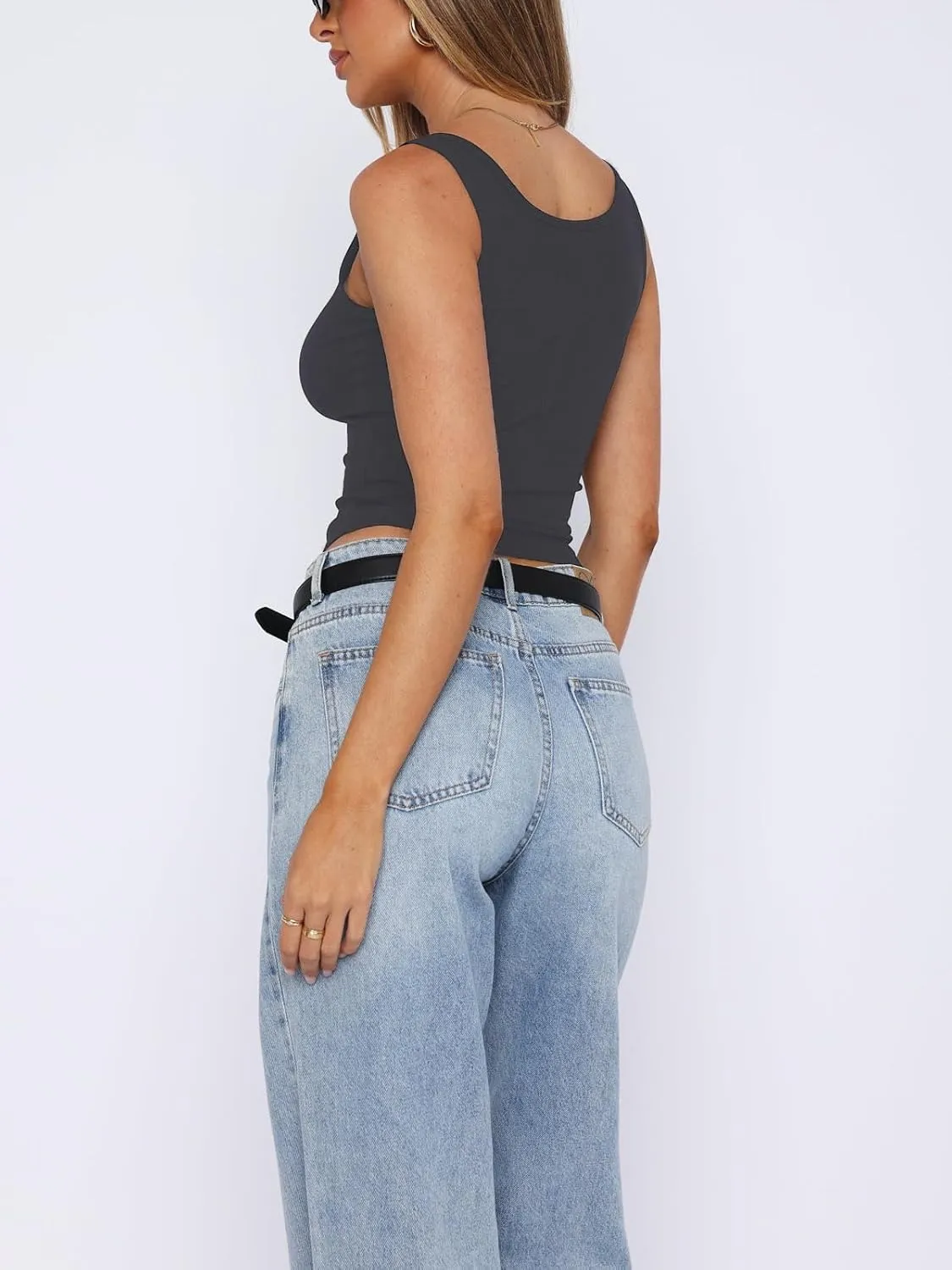 ForeFair Women Ribbed Tank Top Square Neck Sleeveless Basic Fitted Crop Tops Y2K Buttons Henley Vest