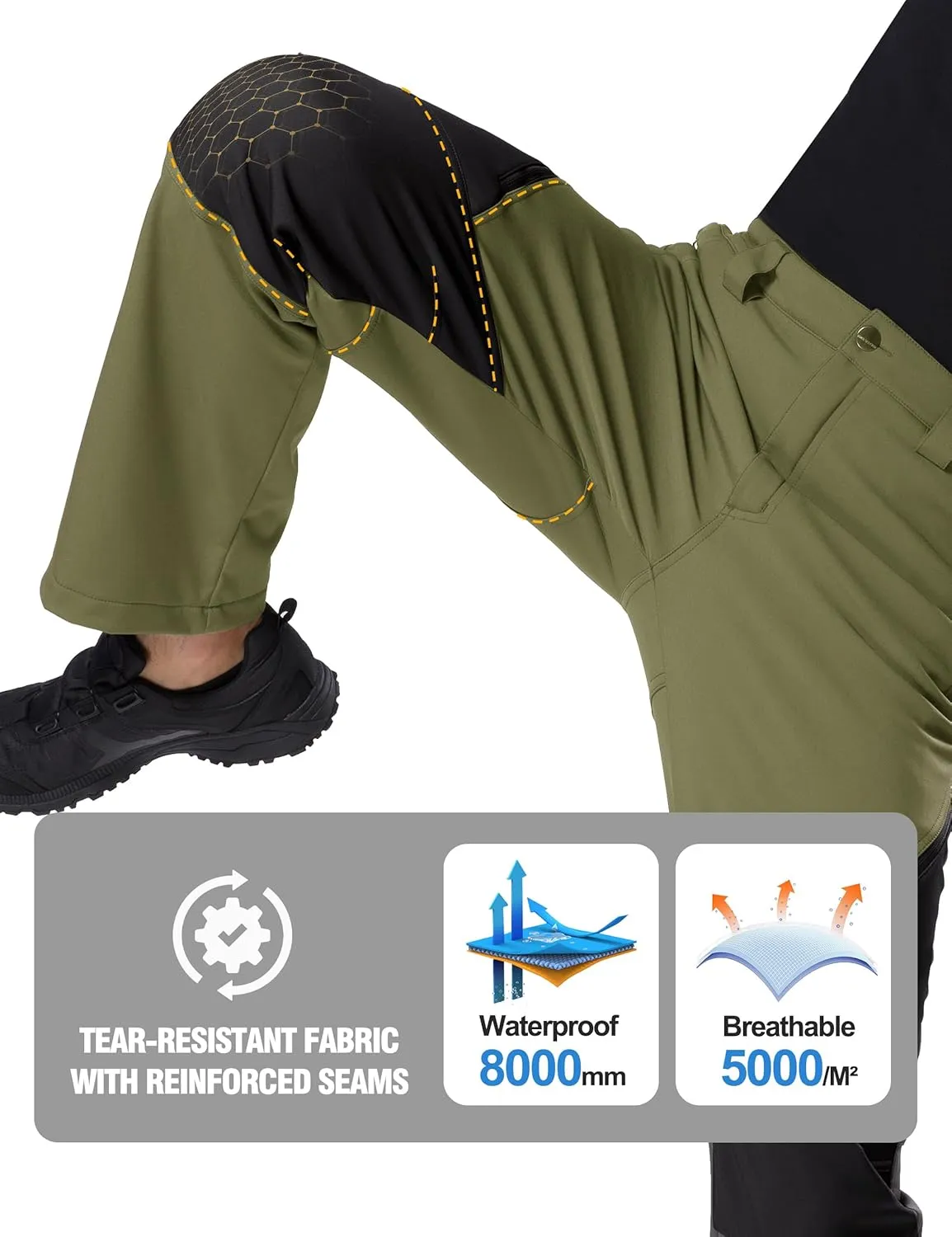 FREE SOLDIER Men's Fleece Lined Outdoor Cargo Hiking Pants Water Repellent Softshell Snow Ski Pants with Zipper Pockets