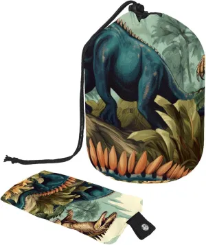 Fun Art Dinosaur World Pattern Travel Cosmetic Bags Makeup Bag for Women, Foldable Drawstring Travel Cosmetic Bags, Portable Toiletry Bucket Bag