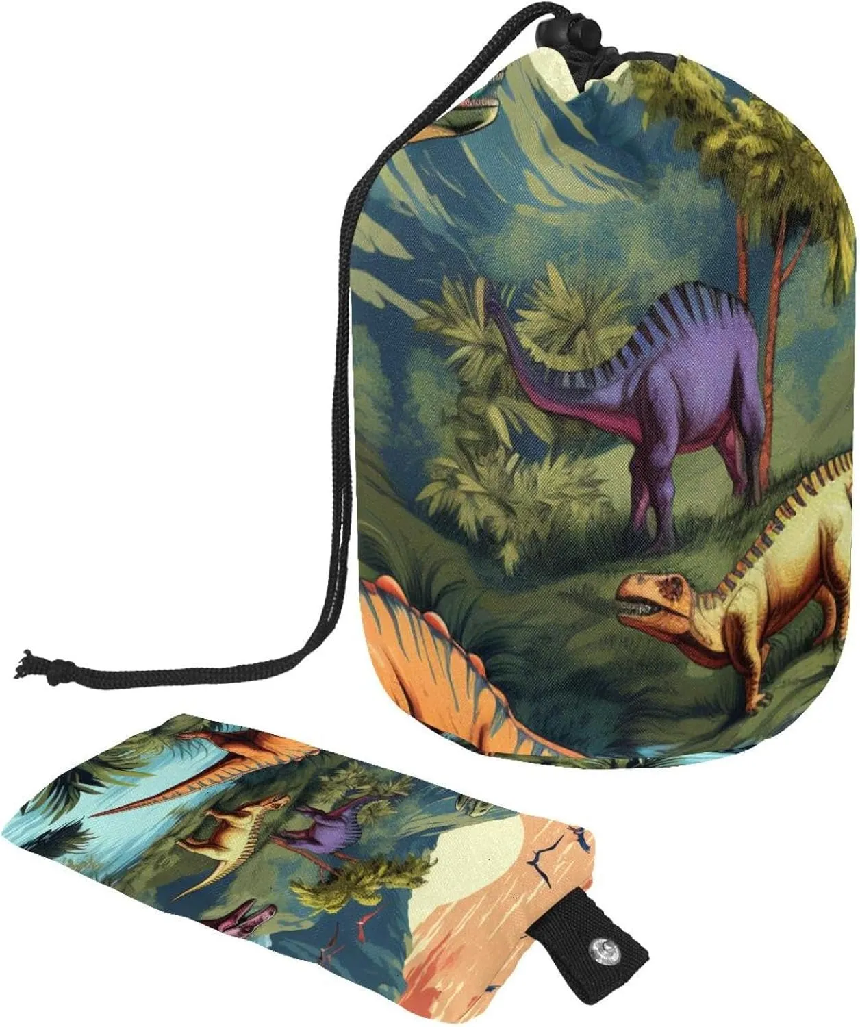 Fun Art Dinosaur World Travel Cosmetic Bags Makeup Bag for Women, Foldable Drawstring Travel Cosmetic Bags, Portable Toiletry Bucket Bag