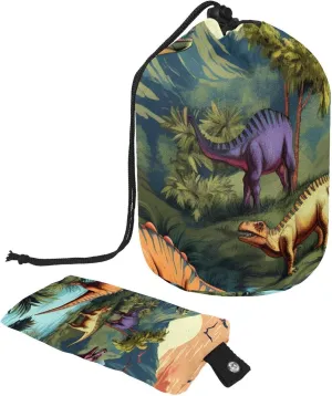 Fun Art Dinosaur World Travel Cosmetic Bags Makeup Bag for Women, Foldable Drawstring Travel Cosmetic Bags, Portable Toiletry Bucket Bag