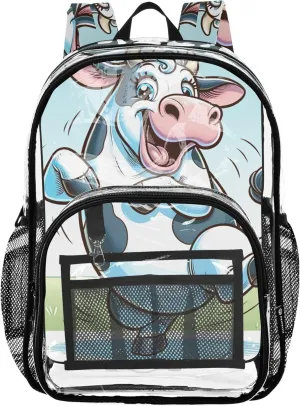 Funny Cartoon Cow Clear Backpack for Women Kids Backpack for Girls Plastic Transparent Bookbag