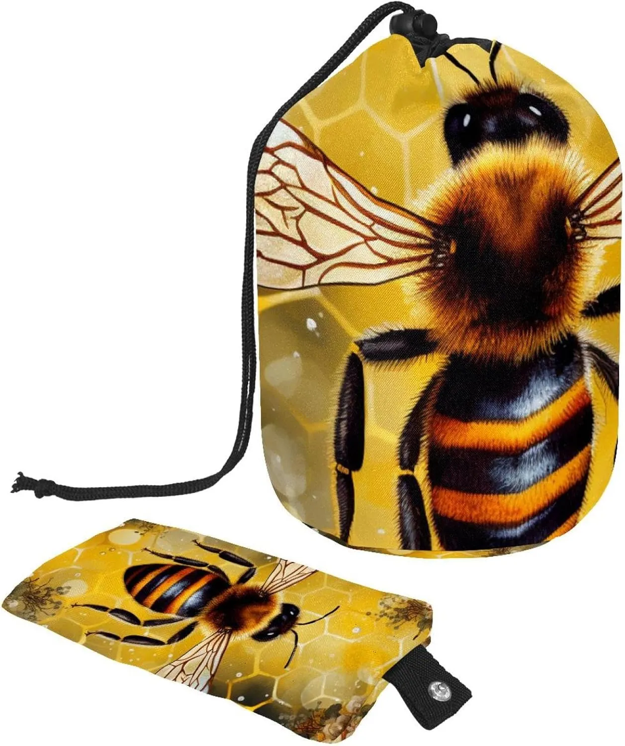 Garden Golden Bee Travel Cosmetic Bags Makeup Bag for Women, Foldable Drawstring Travel Cosmetic Bags, Portable Toiletry Bucket Bag