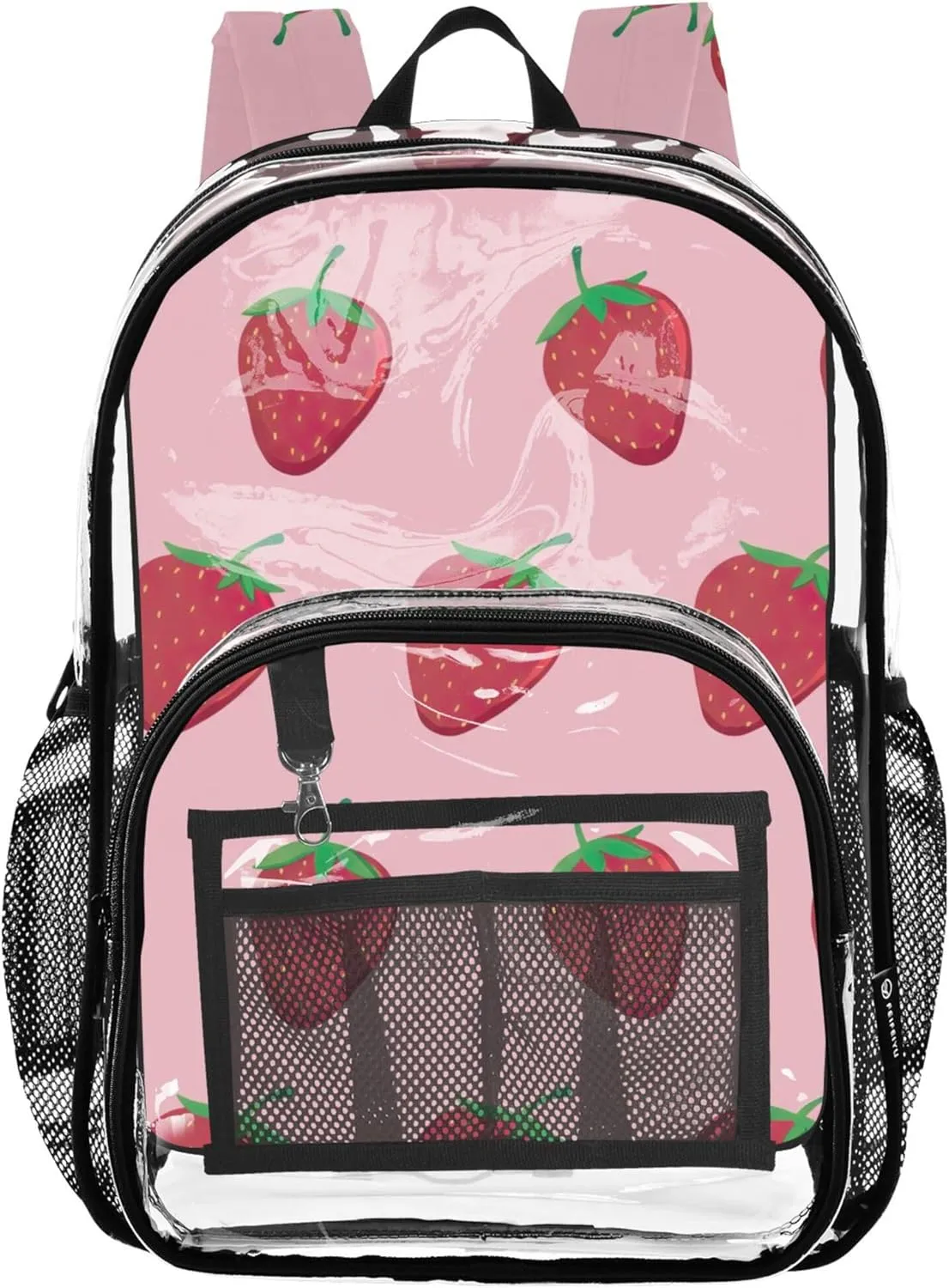 Girls Backpack for Kids Cute Pink Strawberry Travel Clear Backpack Floral Pvc School Plastic Bookbag