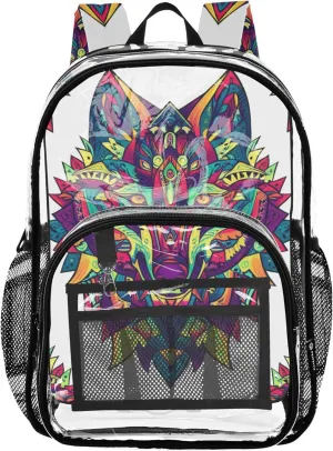 Girls Backpack for Kids Elegant Wolf Ornate Clear Backpack Women Cute Large Plastic Approved Bag