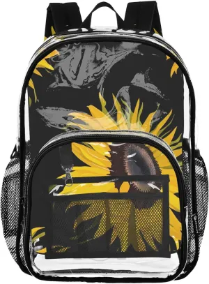 Girls Backpack Kids Boys Yellow Sunflowers Black Travel Clear Backpack Floral Plastic Transparent Bookbag