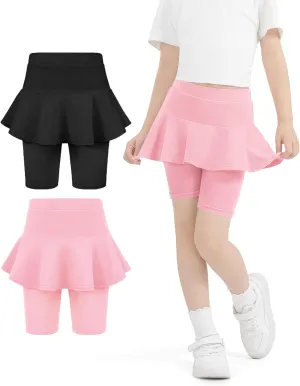 Girls Leggings with Skirt Uniform Skirts for Girls Knee-Length Ruffle Skirt Pants for Kid 4-11 Years