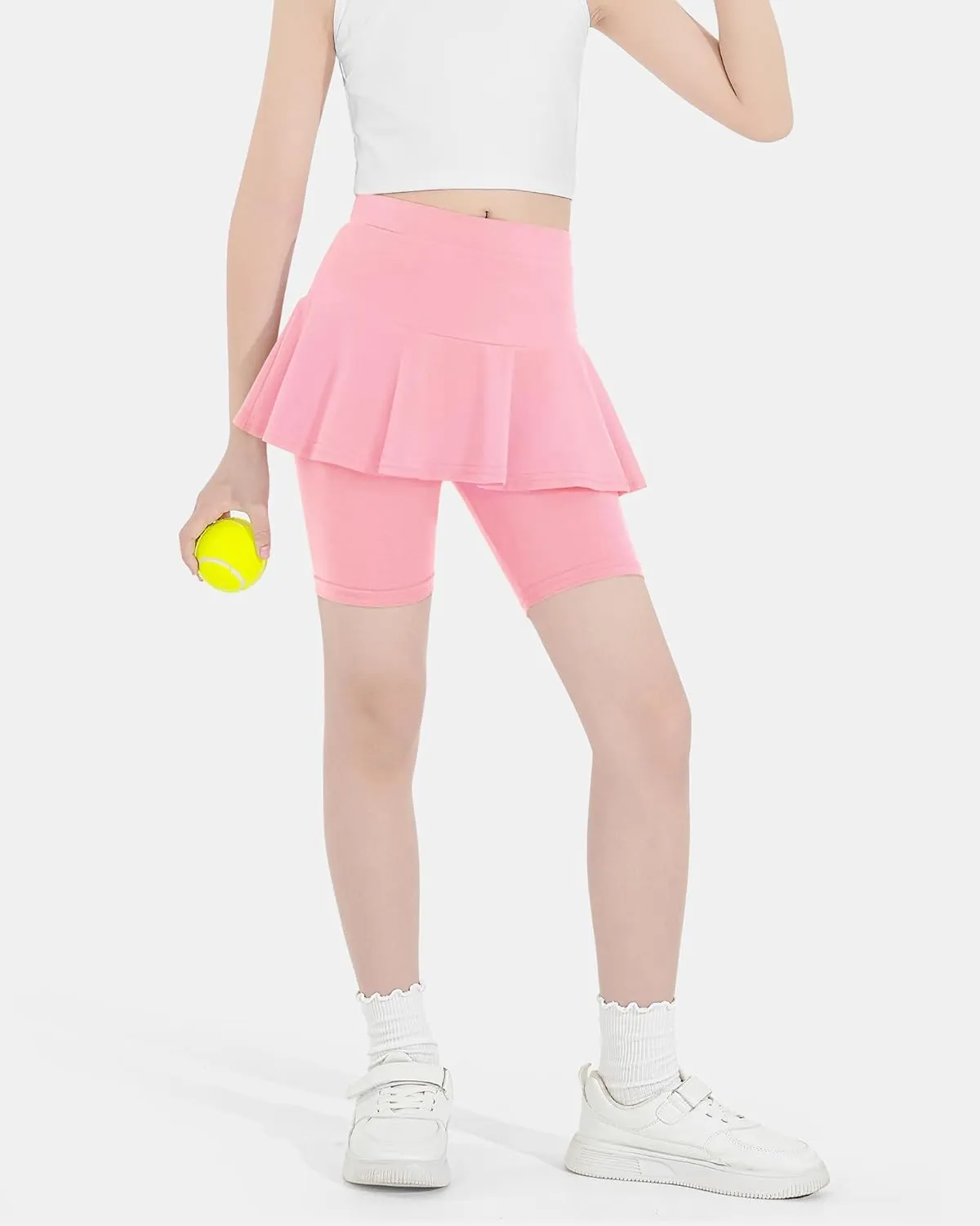 Girls Leggings with Skirt Uniform Skirts for Girls Knee-Length Ruffle Skirt Pants for Kid 4-11 Years