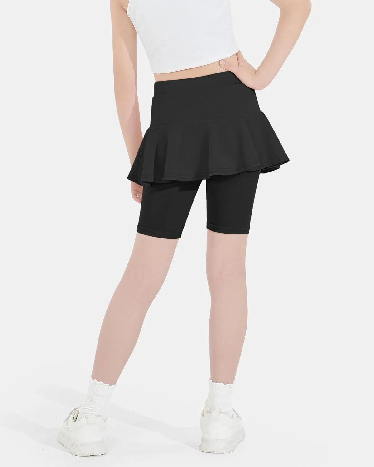 Girls Leggings with Skirt Uniform Skirts for Girls Knee-Length Ruffle Skirt Pants for Kid 4-11 Years