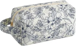 Gleyemor Cute Small Quilted Makeup Bag for Women, Floral Cotton Cosmetic Bag, Toiletry Pouch Travel Essentials Christmas Gifts (Navy Flowers)