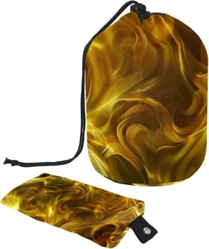 Golden Fire Print Travel Cosmetic Bags Makeup Bag for Women, Foldable Drawstring Travel Cosmetic Bags, Portable Toiletry Bucket Bag