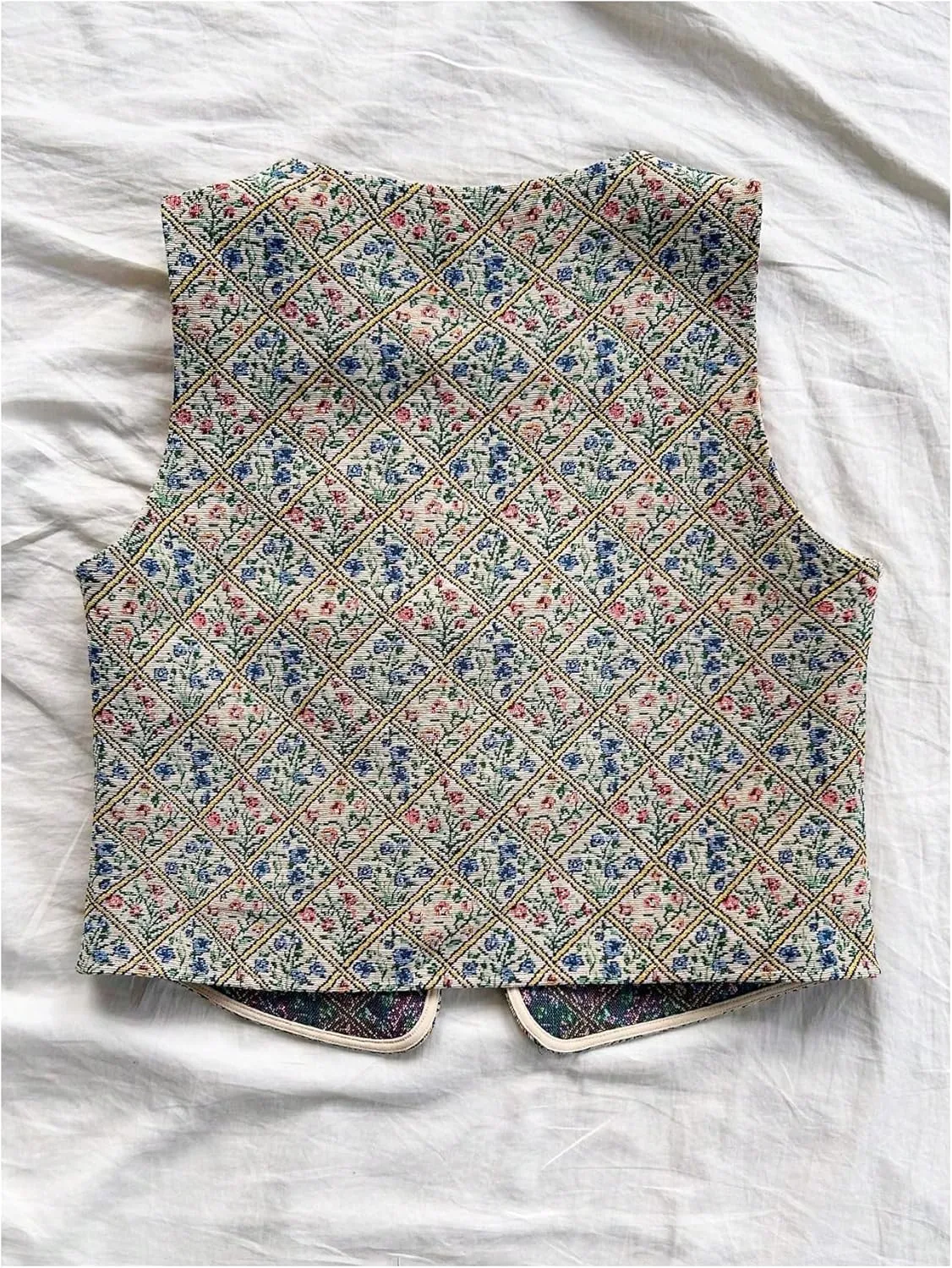 GORGLITTER Women's Floral Embroidered Vest Tops Boho Vintage Sleeveless Tie Front Cardigan Waistcoat