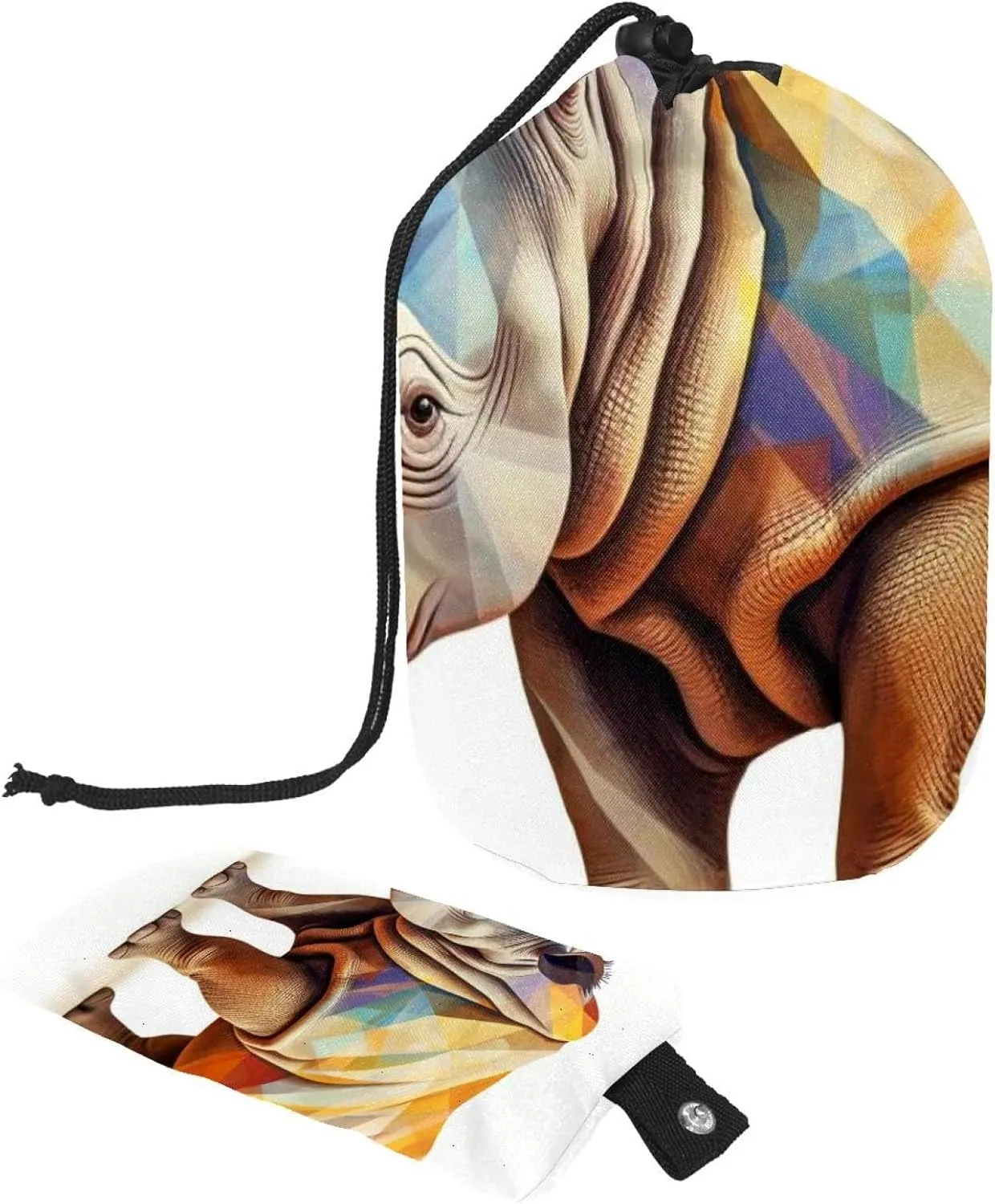 Hand Drawn Animal Rhino 5 Travel Cosmetic Bags Makeup Bag for Women, Foldable Drawstring Travel Cosmetic Bags, Portable Toiletry Bucket Bag