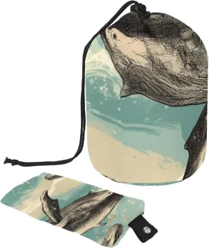 Hand-painted Ocean Whales Travel Cosmetic Bags Makeup Bag for Women, Foldable Drawstring Travel Cosmetic Bags, Portable Toiletry Bucket Bag