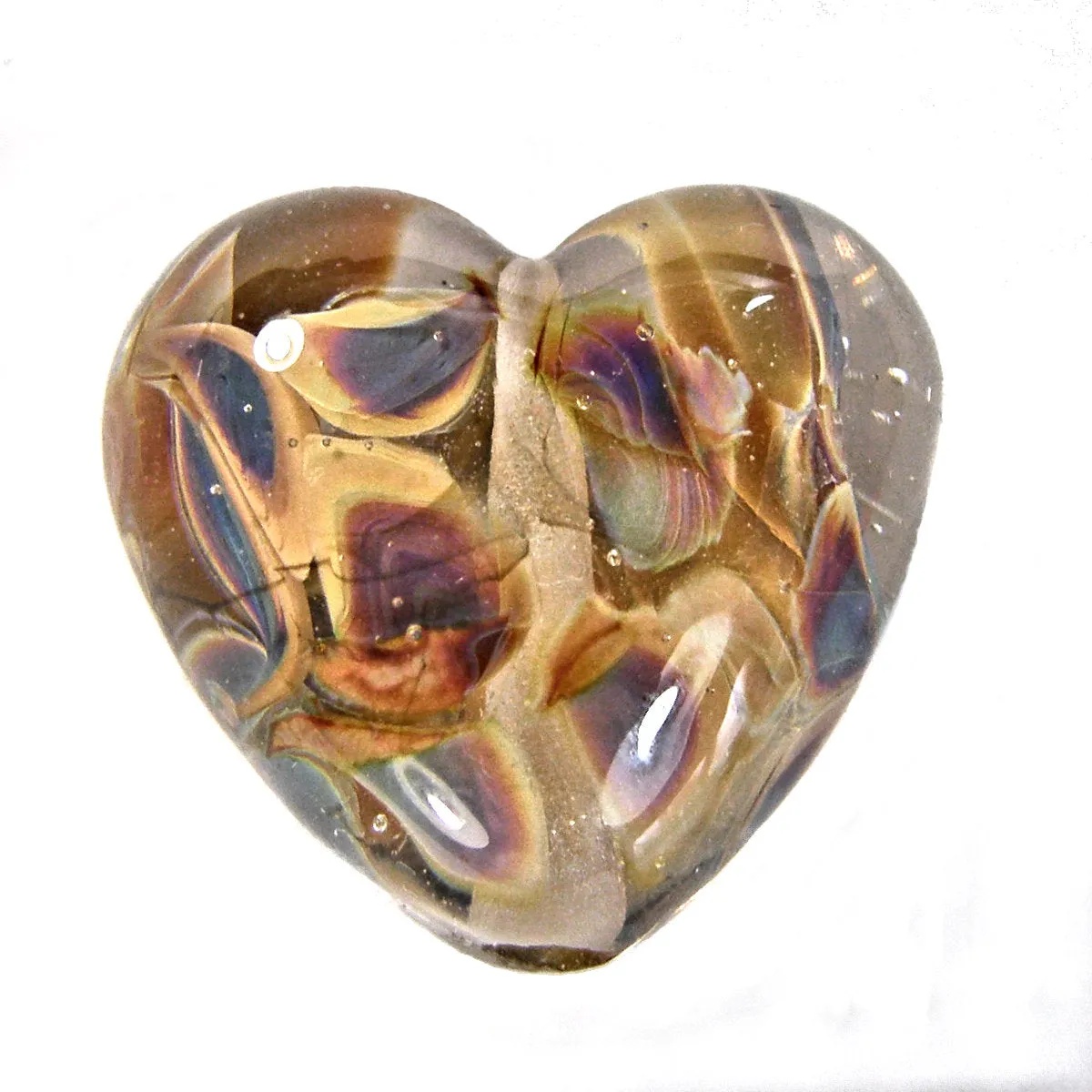 Handmade Lampwork Glass Heart Beads, Clear Raku Shiny