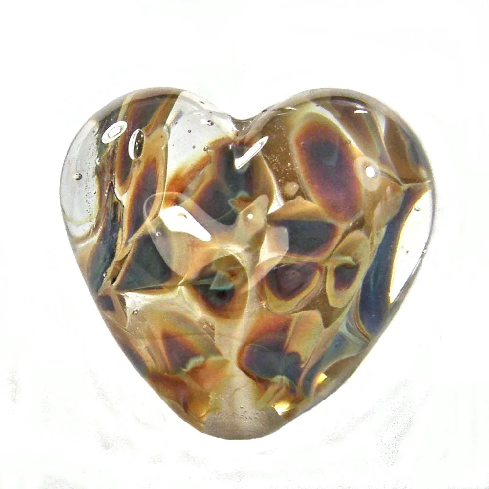 Handmade Lampwork Glass Heart Beads, Clear Raku Shiny