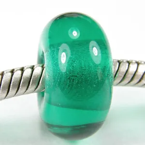 Handmade Large Hole Lampwork Beads, Euro Style Charms Light Teal Green Shiny