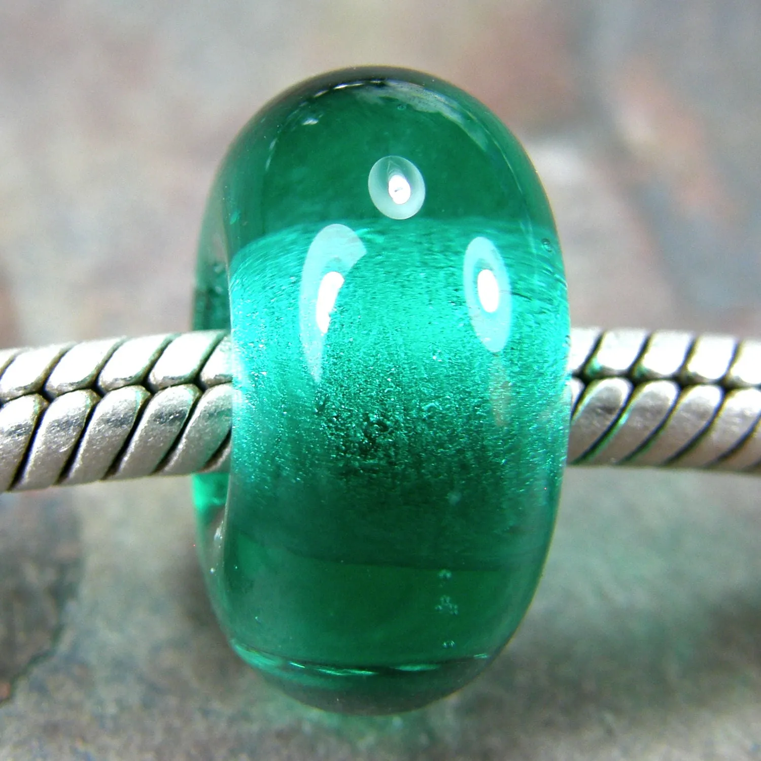 Handmade Large Hole Lampwork Beads, Euro Style Charms Light Teal Green Shiny