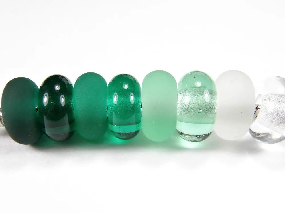 Handmade Large Hole Lampwork Beads, Euro Style Charms Light Teal Green Shiny