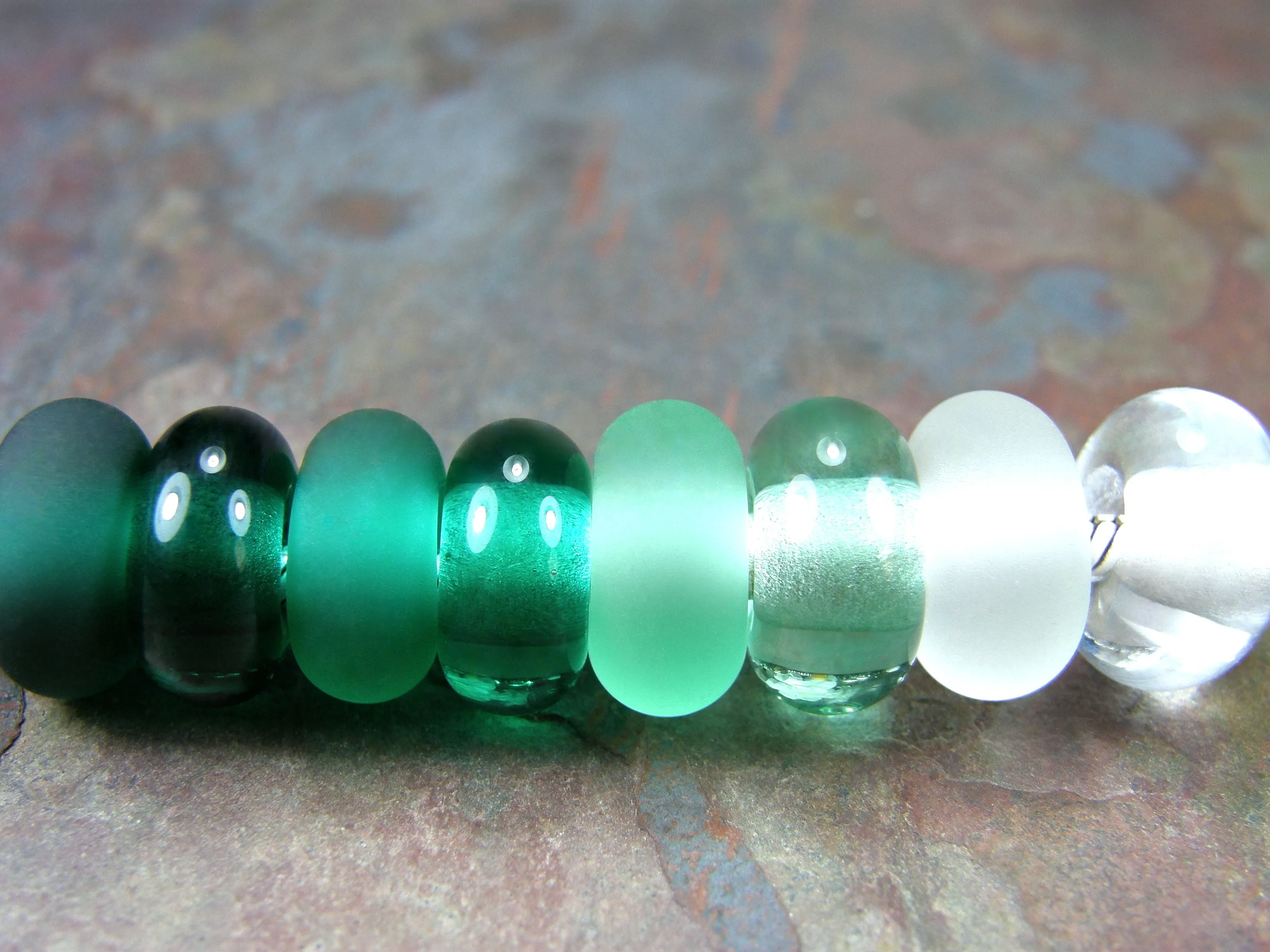 Handmade Large Hole Lampwork Beads, Euro Style Charms Light Teal Green Shiny