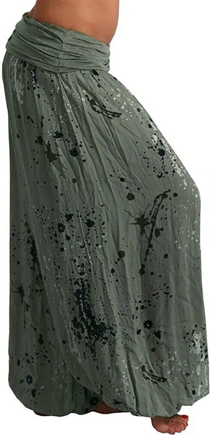 Harem Pants Women High Waist Bohemian Yoga Joggers with Pockets Floral Hippie Clothes Baggy Pants Boho Clothing