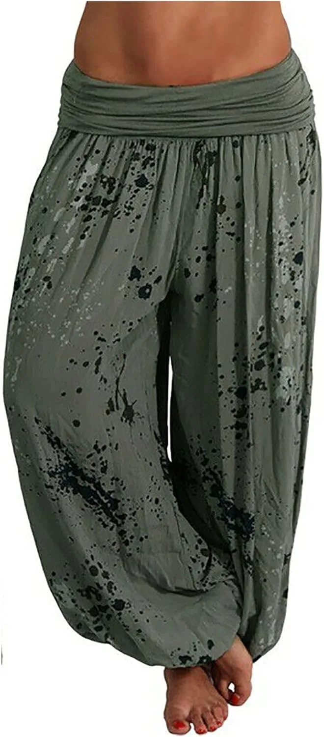 Harem Pants Women High Waist Bohemian Yoga Joggers with Pockets Floral Hippie Clothes Baggy Pants Boho Clothing