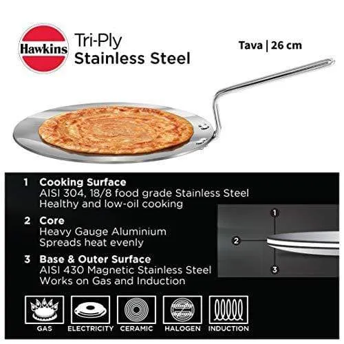 Hawkins Tri-ply Stainless Steel Tava 26 cm