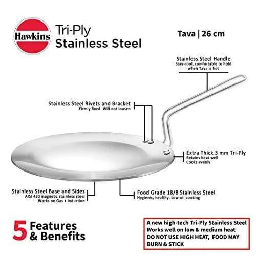 Hawkins Tri-ply Stainless Steel Tava 26 cm