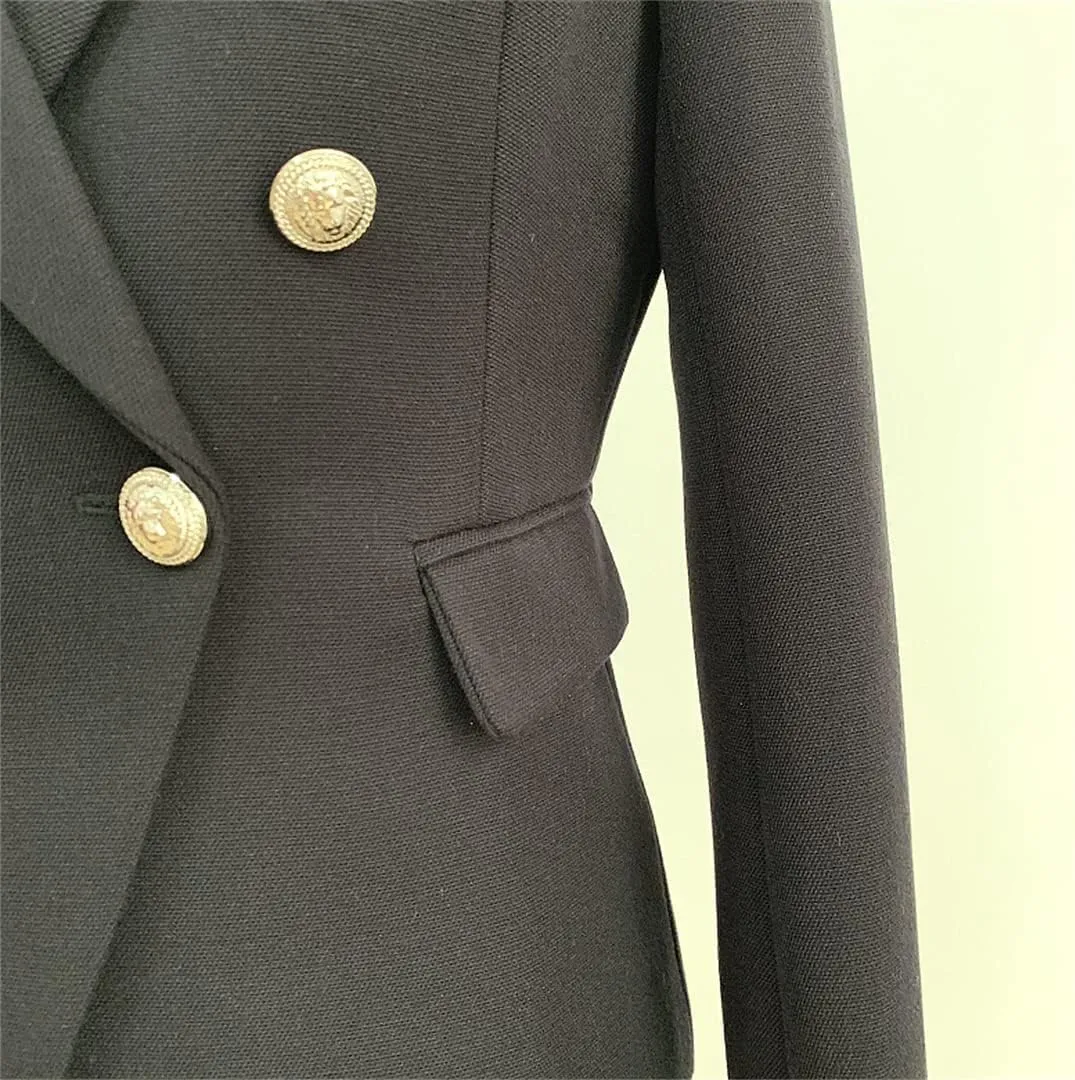 High Street Blazer Women's Double Breasted Metal Lion Silver Buttons Blazer Jacket