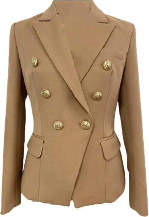High Street Blazer Women's Double Breasted Metal Lion Silver Buttons Blazer Jacket