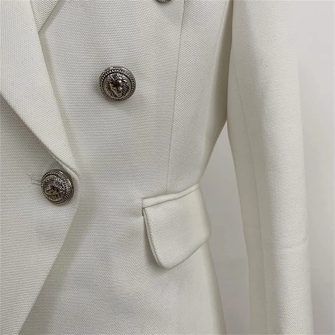 High Street Blazer Women's Double Breasted Metal Lion Silver Buttons Blazer Jacket